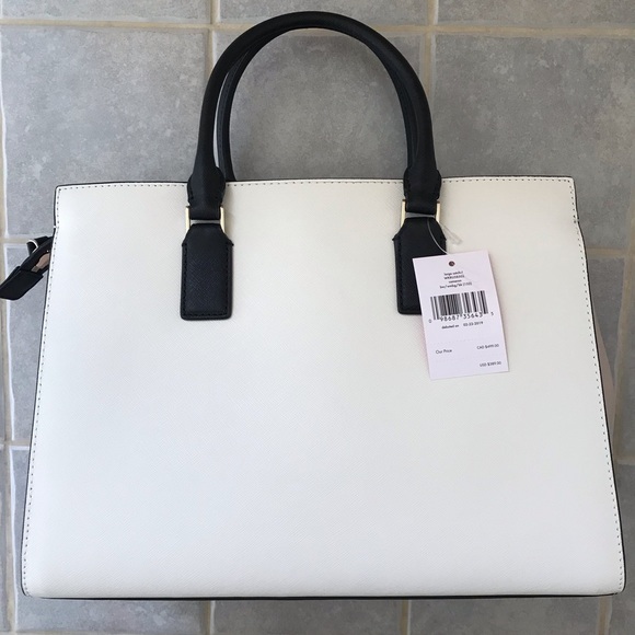 KATE SPADE LARGE SATCHEL BAG BEIGE BLACK CROSSBODY - Picture 5 of 8